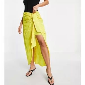River Island floral satin jacquard knot front skirt